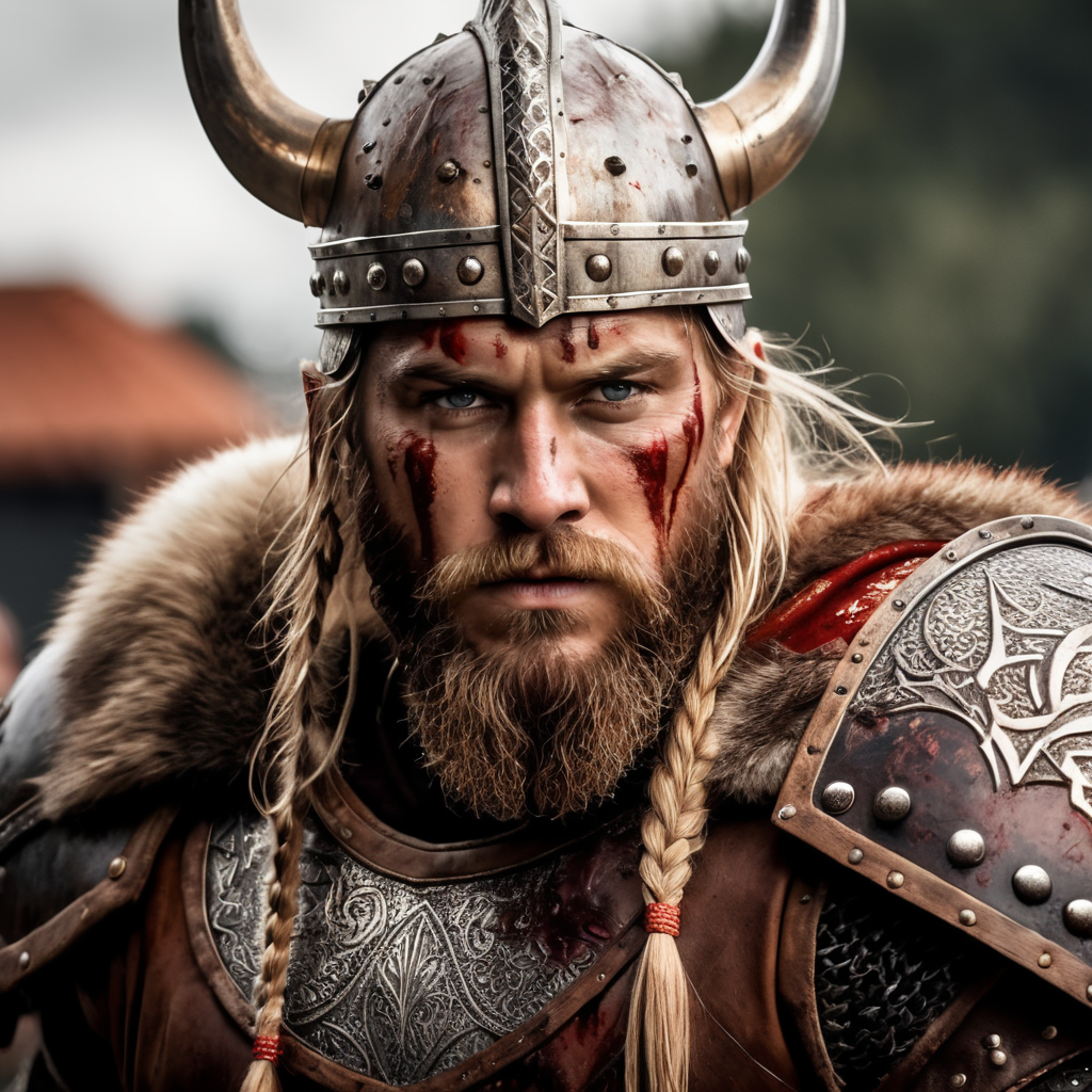 hyper realistic Blood stained viking warrior king