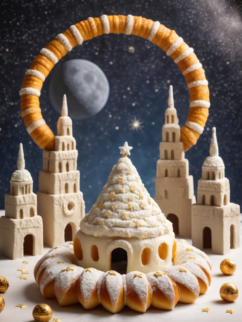 Mexico's rosca de reyes made of star wars movie elements space in the background