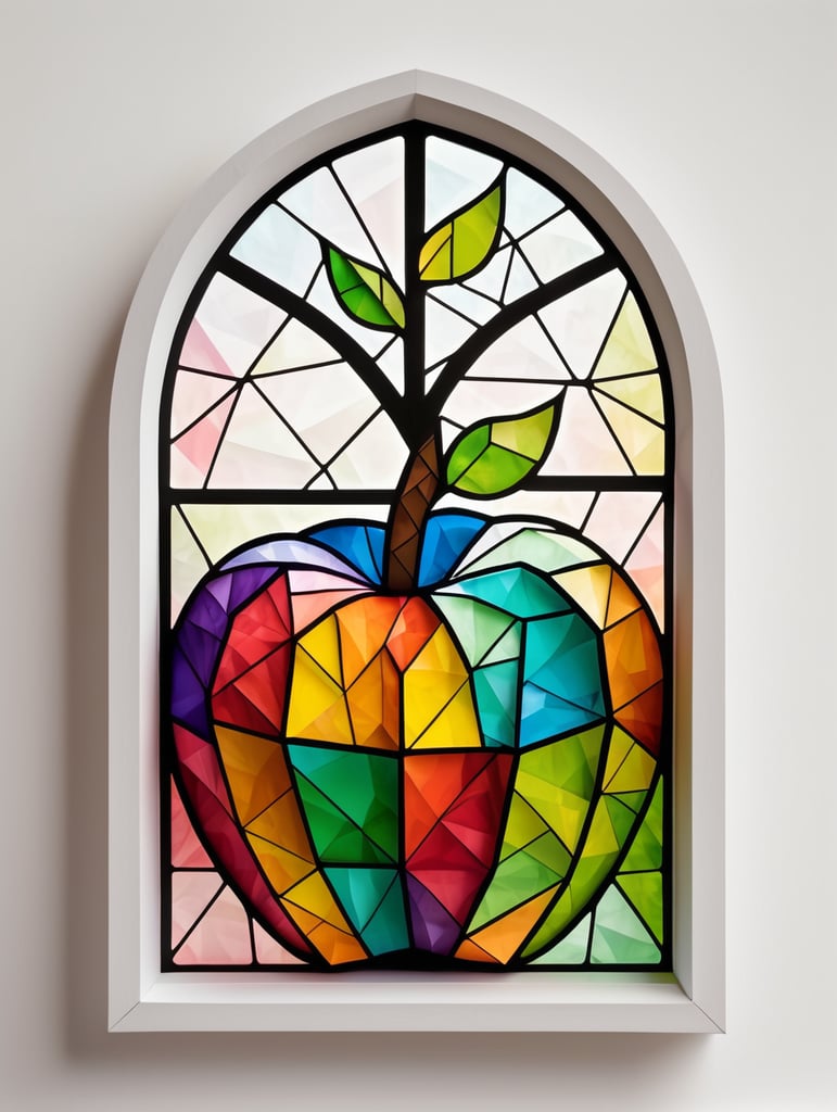 Colorful stained window apple low poly papercraft white background