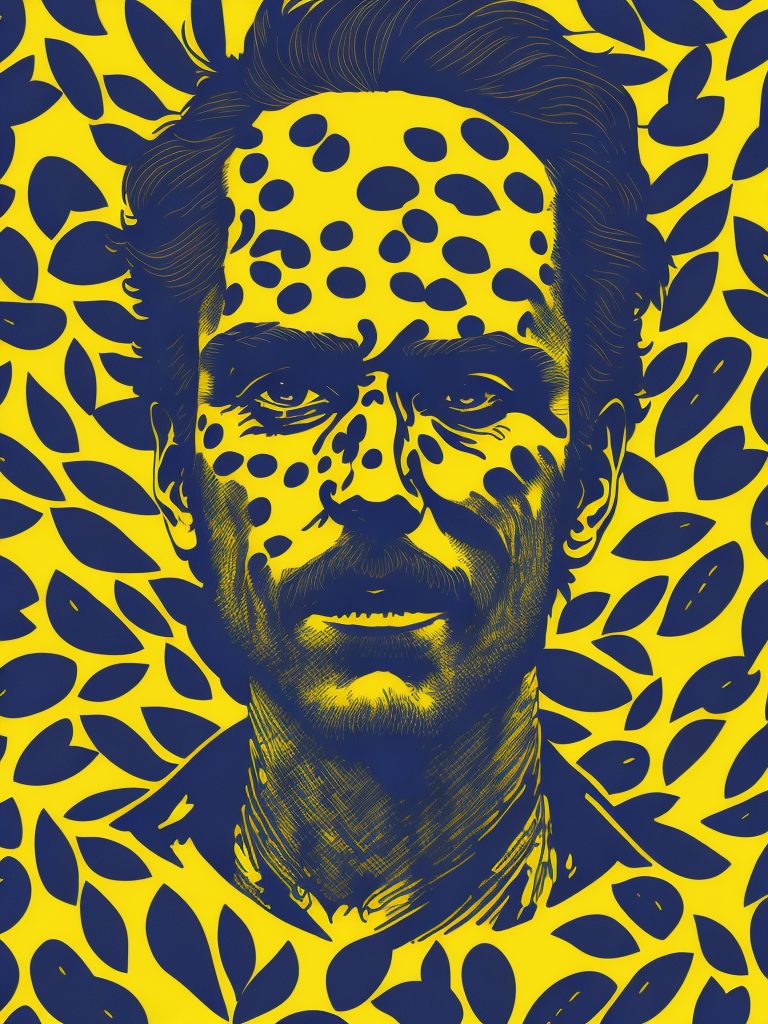 yellow blue black cream noise patterns risograph man, happy surrealism, fashion, shot on Sony 7R, edited with Maya, Nuke, Blender, Fusion, Houdini