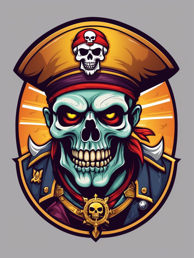 Zombie skull captain pirate mascot logo, e-gaming, bright colors, Gaming Logo, vector image