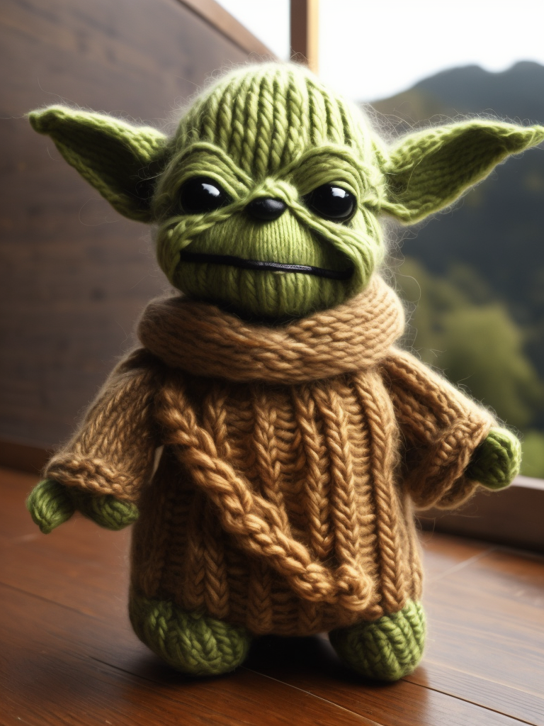 Master Yoda as a knitted toy