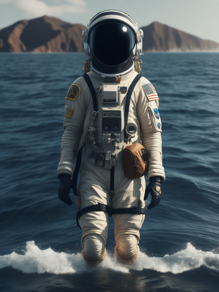 Astronauta flotando sobre el océano, daft punk style, photorealistic
