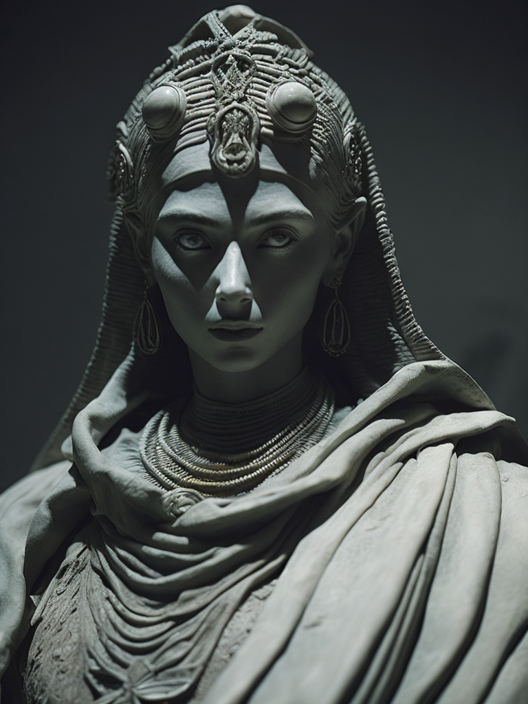 dark egiptian statue of isis, dark atmosphere, sharp on details