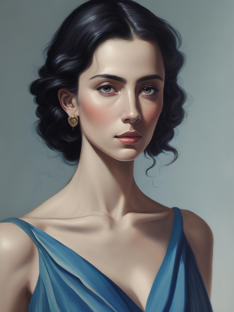 Portrait of a woman in a blue dress, Painting, Oil, Tempera, Portrait, Cubism, style of Alice Bailly