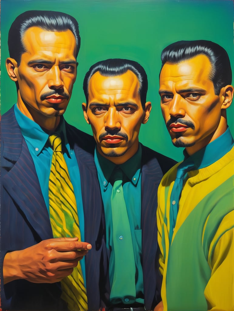 a man with brother, style of Ed Paschke, Painting, Oil, Portrait, Expressionism, Abstract, USA