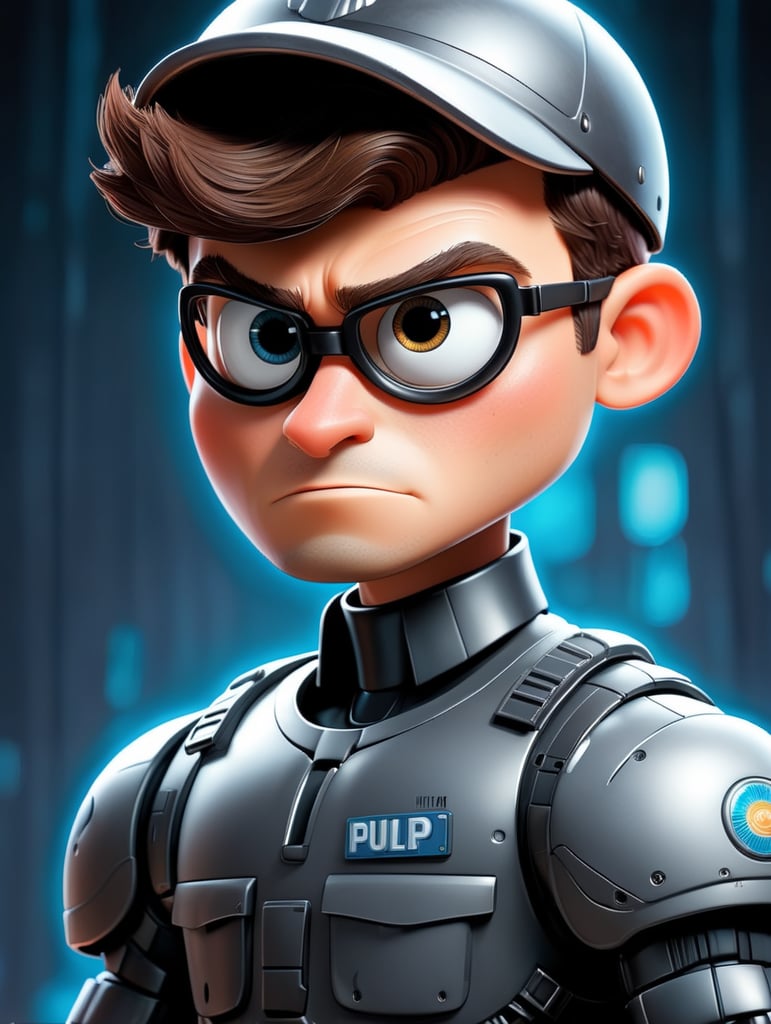 Robocop 1984 style eye-catching poster-style drawing and illustration representing the iconic pulp style