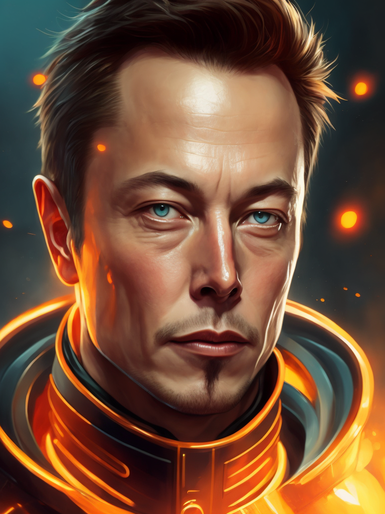 Elon musk as Irom man, bright saturated colors, Professional photo, Focus on the face, clear face details, Blurred Bokeh Background