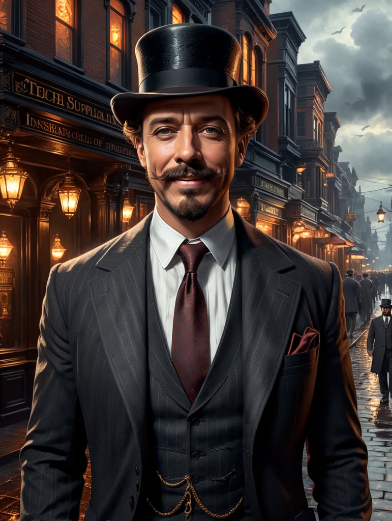 Step into the world of H.H. Holmes, where a sharp suit and a charming smile hide a dark and twisted mind. Show us the shadows that hint at his true intentions as he confidently sells insurance to unsuspecting victims."