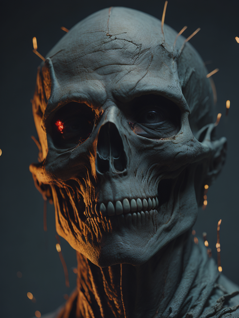 void of skulls with golden veins, red light from a side