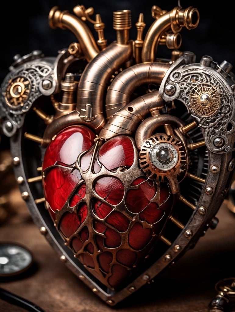 human heart made by a skilled craftsman in medieval steampunk style