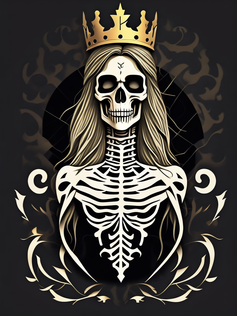 A vector art of a queen skeleton tattoo