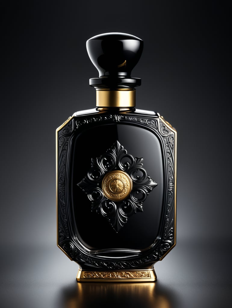 minimalist design black colour perfume bottle. design simple elegant clean lines, minimalistic beauty, sleek bottle subtle sophistication using only dark colours