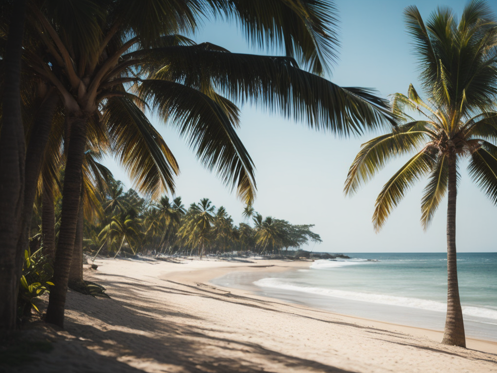 Sea beach landscape with tropical palms