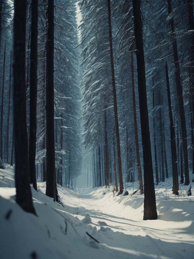 Dense winter forest, it's snowing, high quality details