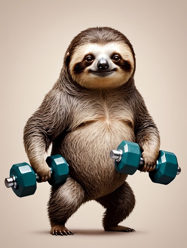 cute sloth carrying dumbbells the gym