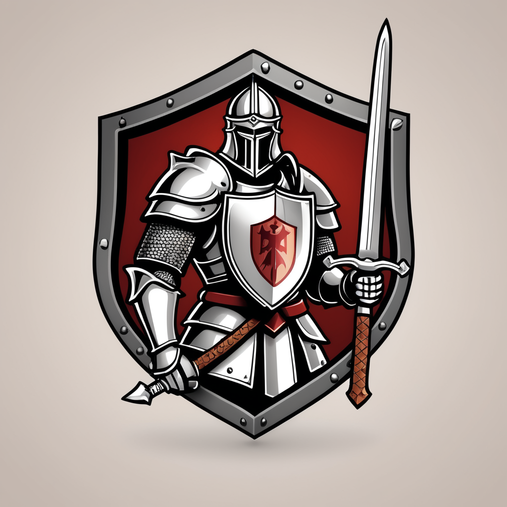 arafed knight with sword and shield logo design, strong fantasy knight, professional logo design, sword design, medieval knight, (((knight))), fantasy knight, holy crusader medieval knight, logo vector art, medieval holy crusader knight, armored knight, high quality character design, 3 d logo, logo design, knight, medieval fantasy game art, logo concept design, illustrated logo
