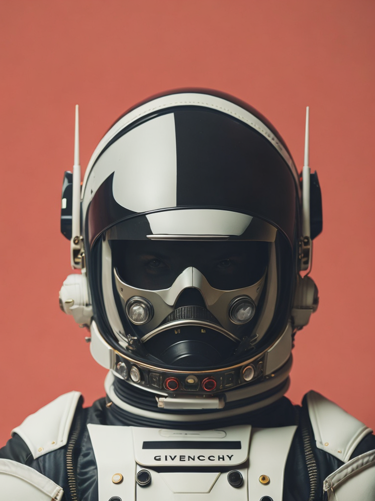 minimalistic fashionable gloomy portrait of space rocket robot, fur details, minimalistic design, minimal details, Versace, givenchy, film still from Wes Anderson, photograph, photoreal, 200mm, HD, f 2.0, highly detailed, accurate