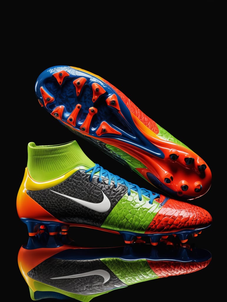 football boot, black background, bright colors, high detailed