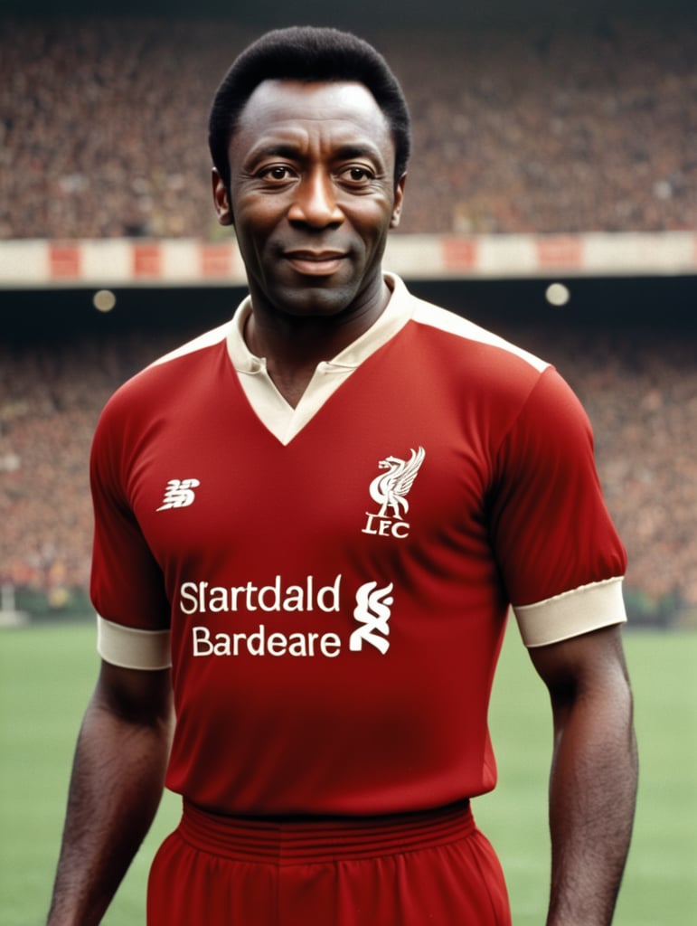 Pele wearing an liverpool football kit