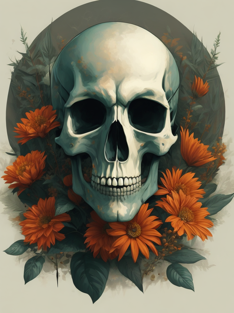 vector art of skull and flowers in the background, inspired by Japanese tattoo