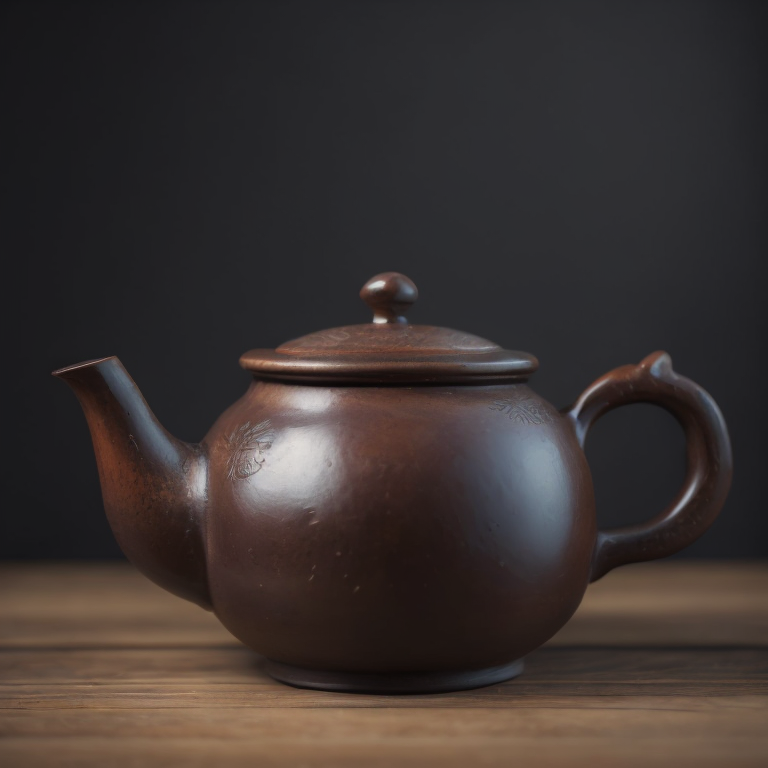 ancient small clay and glazed Chinese teapot, deep atmosphere, realistic photo