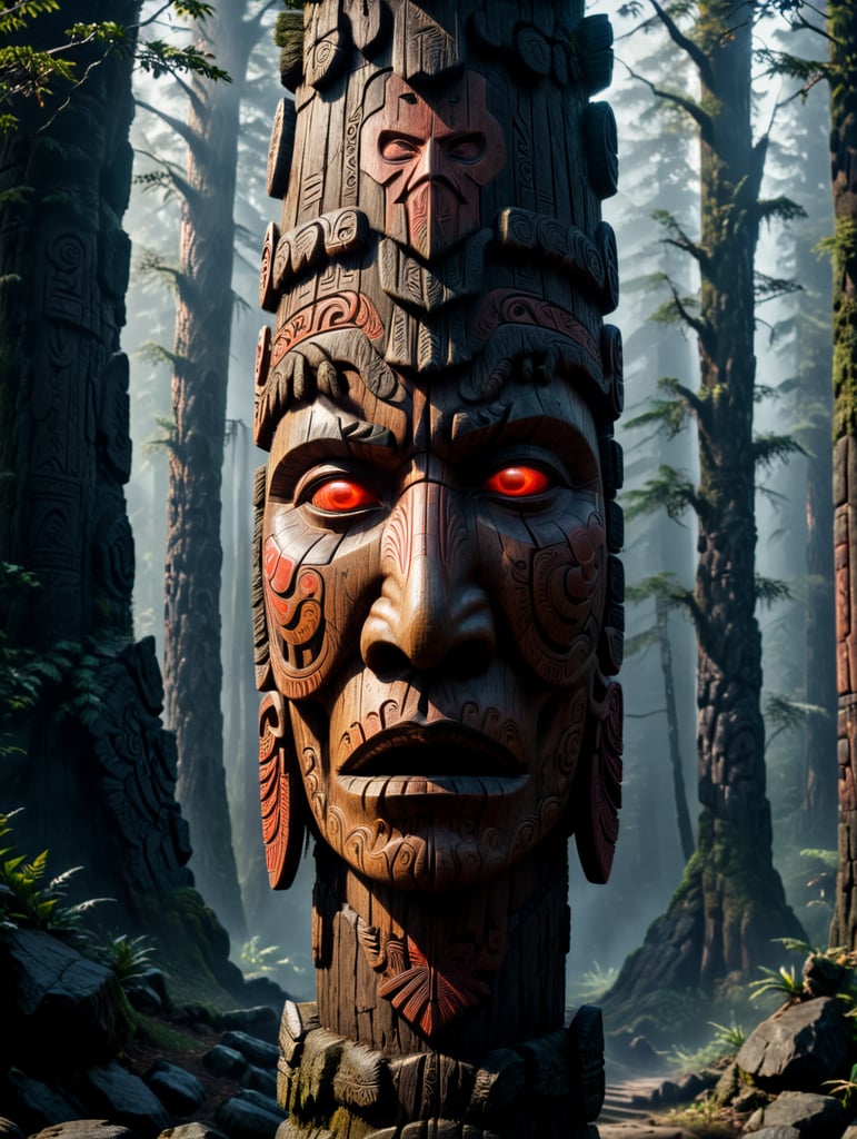 carved wooden totem, redskin, first nation, pole