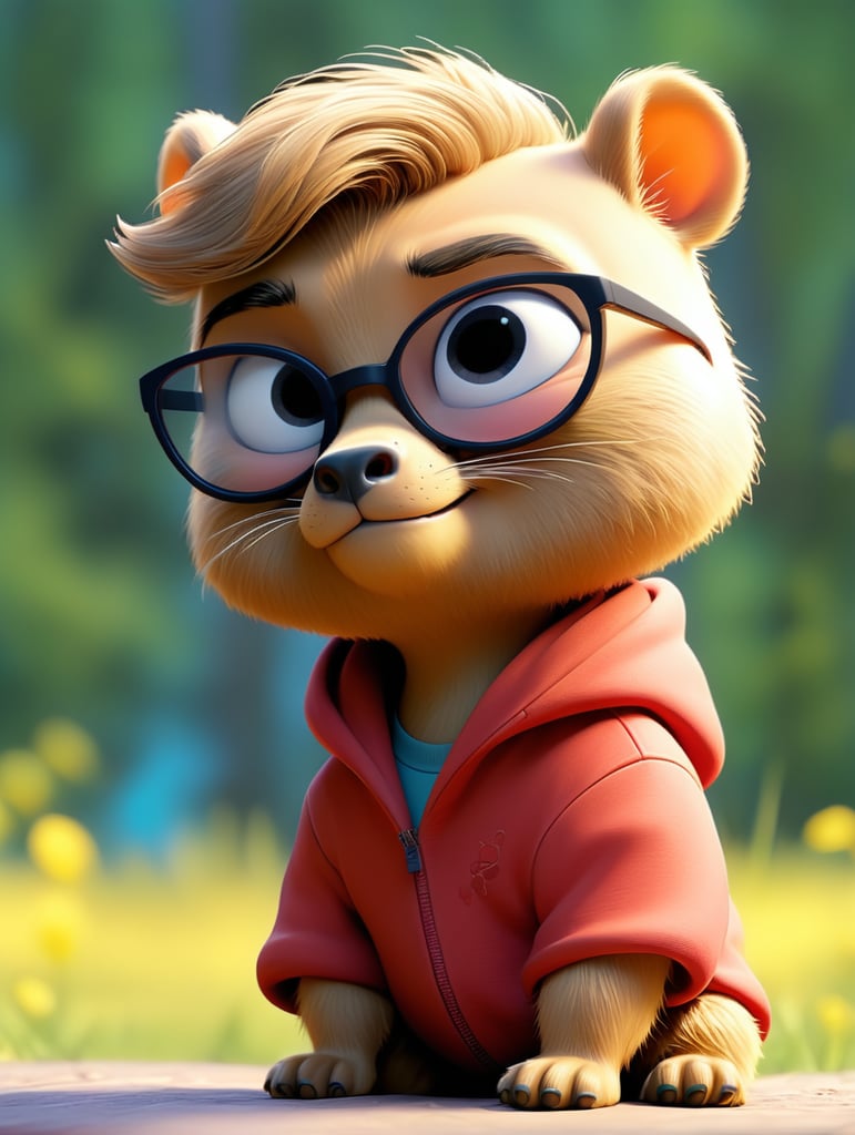 baby capybara, sunglasses, chill, cartoon with hoddie make it very cute