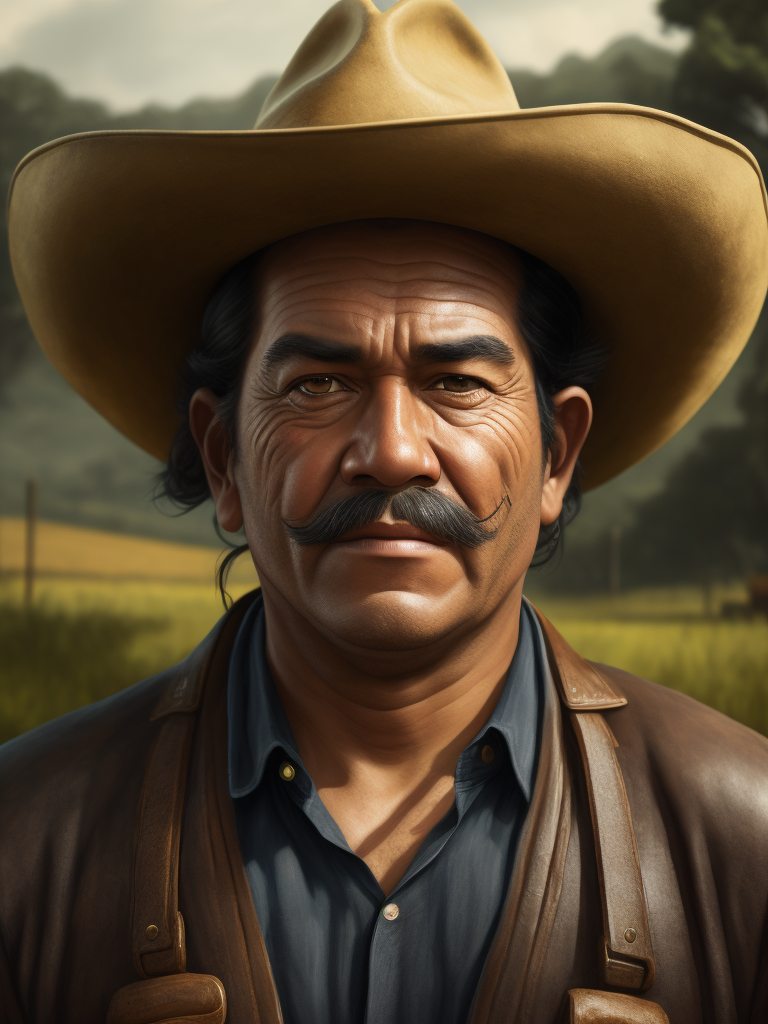 A farmer, portrait, Painting, Oil, Colombia, style of Botero