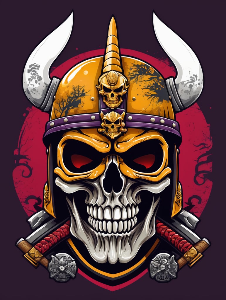 Zombie Skull with Japanese samurai helmet, mascot logo, e-gaming, bright colors, Gaming Logo, vector image