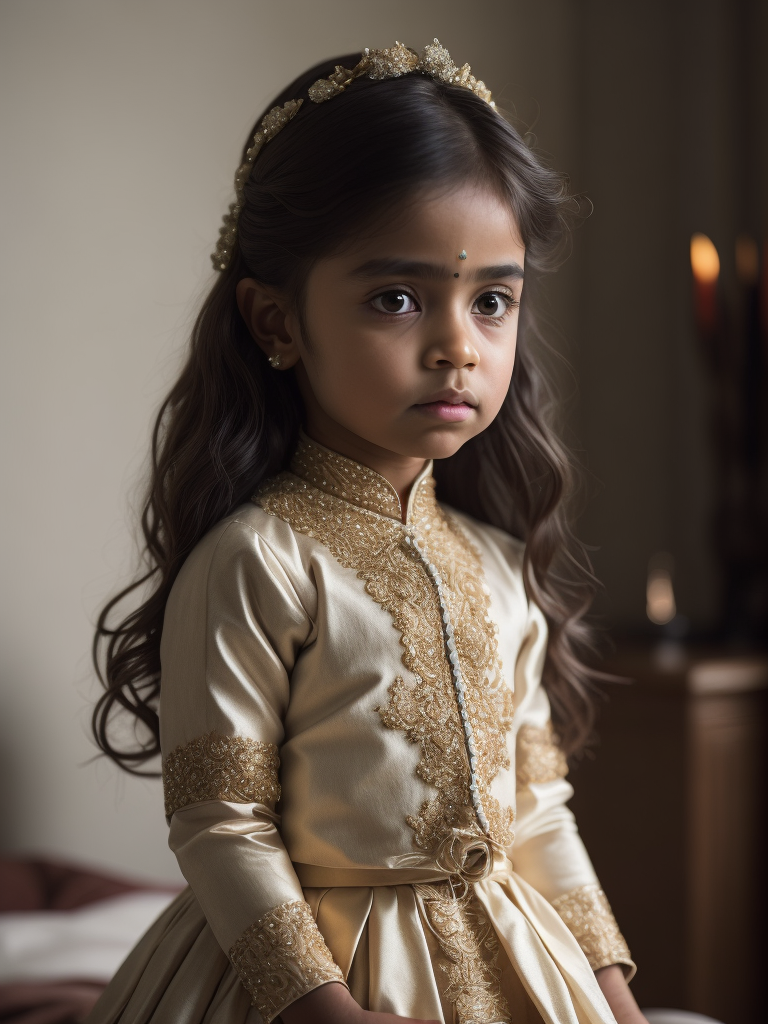 (((cute, sad little girl aged 25))) of India dressed in a (((typical wedding dress of India, color))) (photorealistic: 1.4, lifelike), highly detailed CG unified 8K backgrounds, 1 child, looking at viewer, (HQ skin:1.4), 8k uhd, dslr, soft lighting, high quality, film grain, fujifilm XT3, ((simple neutral background)).