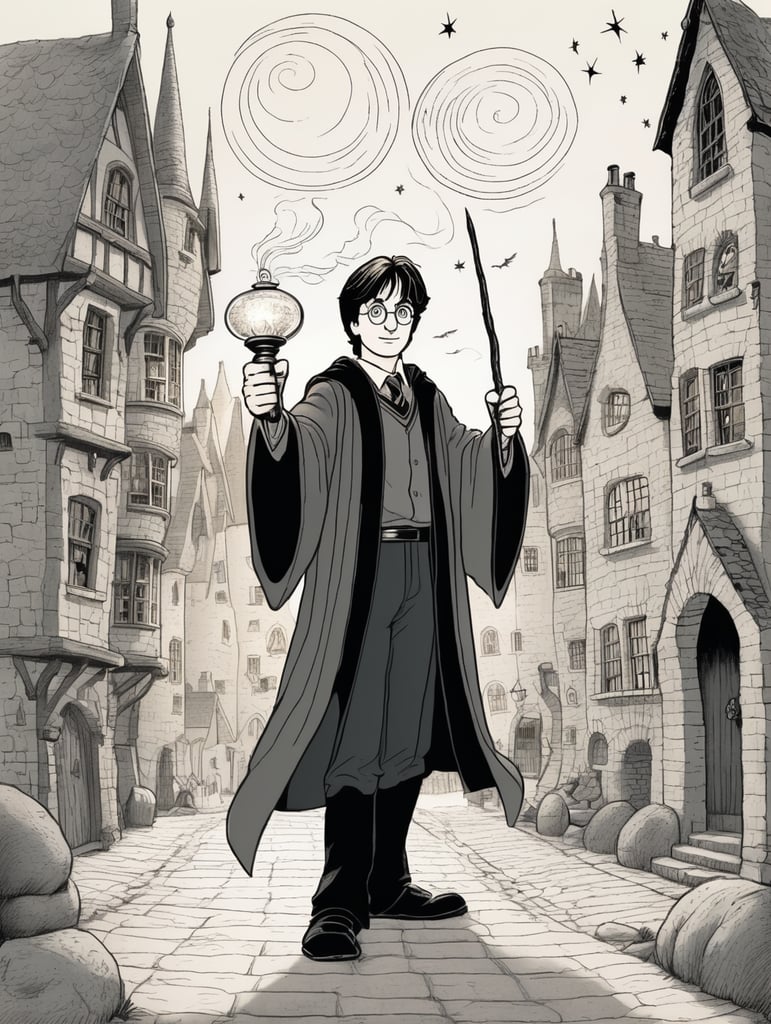 Harry Potter drawn by Matt Groening castin a spell