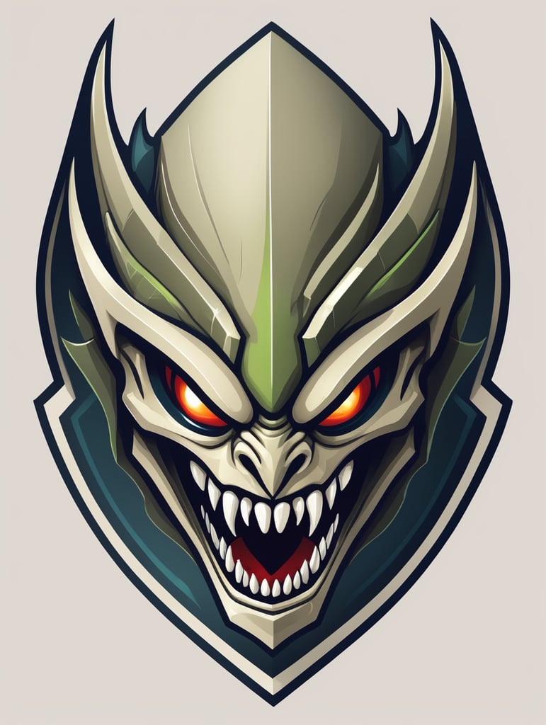 Sharp teeth alien style esports logo, detailed gaming logo, vector image