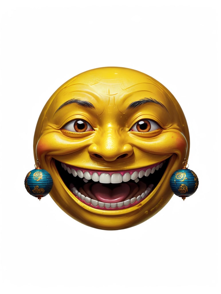 Extreme happiness, Chinese laughter emoji as a human, (((black background)))
