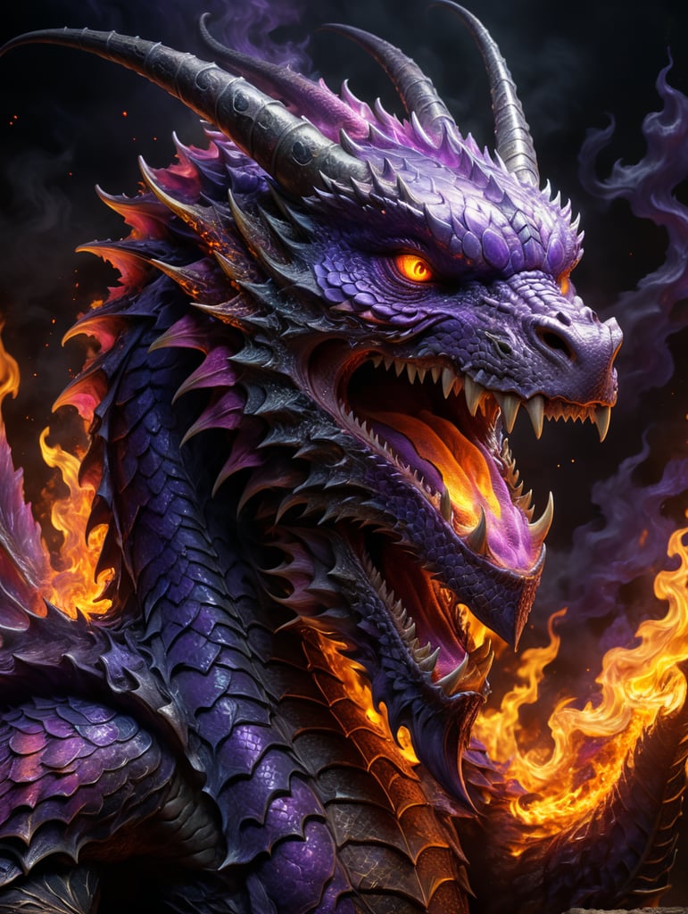 purple dragon on fire