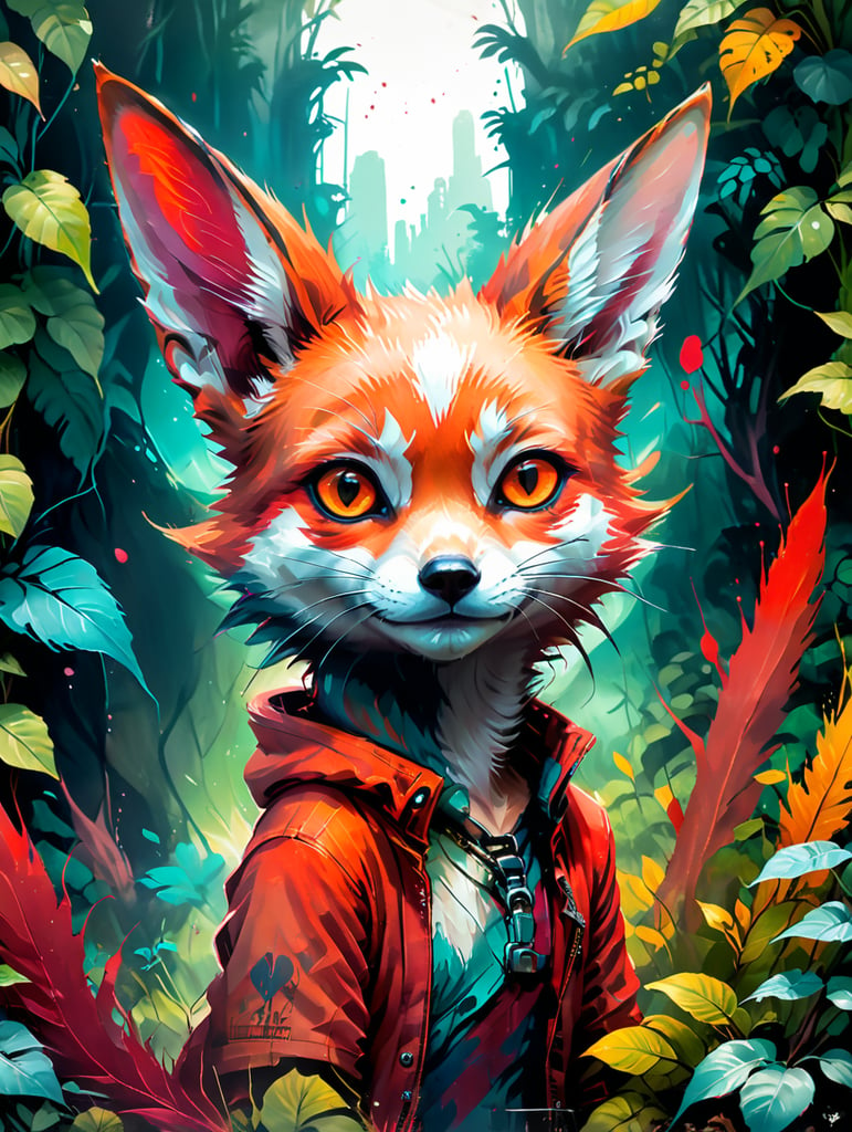 red cute fennec in jungle, red