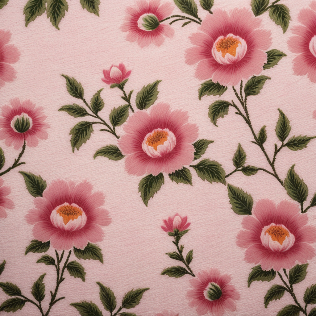 Create a Sherpa fabric texture with a floral pattern in baby pink color, giving it a fluffy and cozy feel.