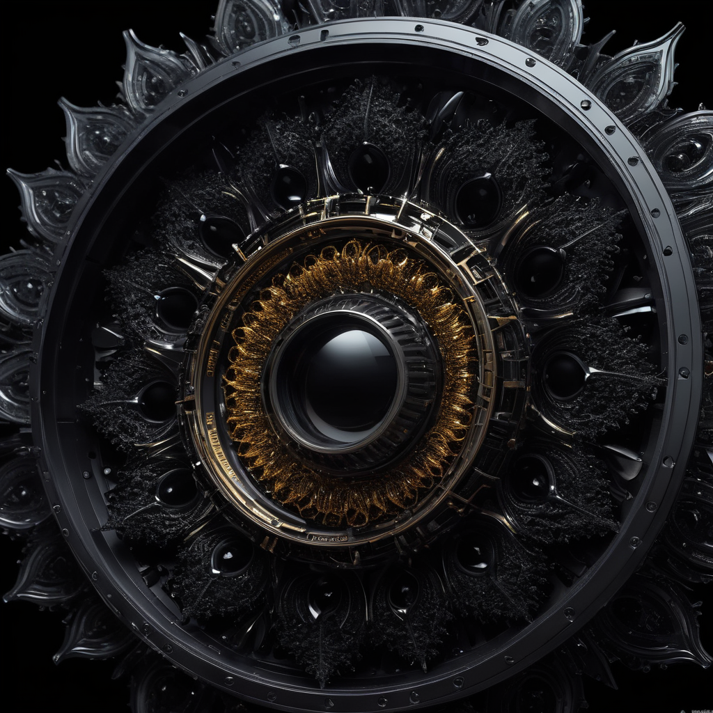 Fractal Sculpture with Magnetic Ferrofluid, intricate, elaborate, mesmerizing, multi-layered, complex, dynamic, fluid, mesmerizing, hypnotic, night, dark, quiet, still, eerie, mysterious, calm, peaceful, cold, silent, eerie, materials, iron, metallic, shiny, dark, reflective, complex, technical, render engine, camera model, high-tech, sophisticated, cuttingedge, professional, advanced --stylize 500 --q 5