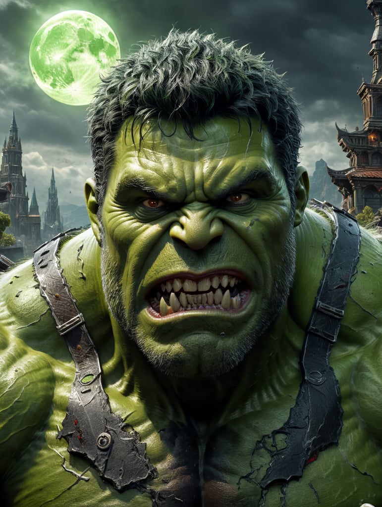 Hulk, undead, green moon, magic, funny, scar