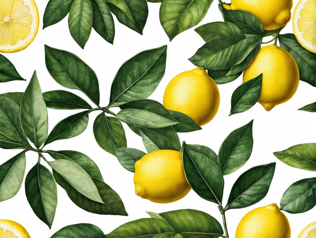 botanical art lemon print plant illustration leafy lemons nature inspired artistic flora citrus vibes fresh botanicals textured leaves vibrant prints