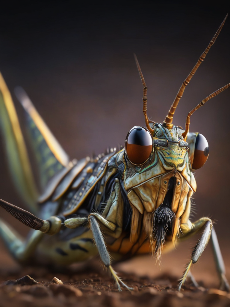 Grasshopper macro photography, close-up, high-quality details, deep focus, professional shot