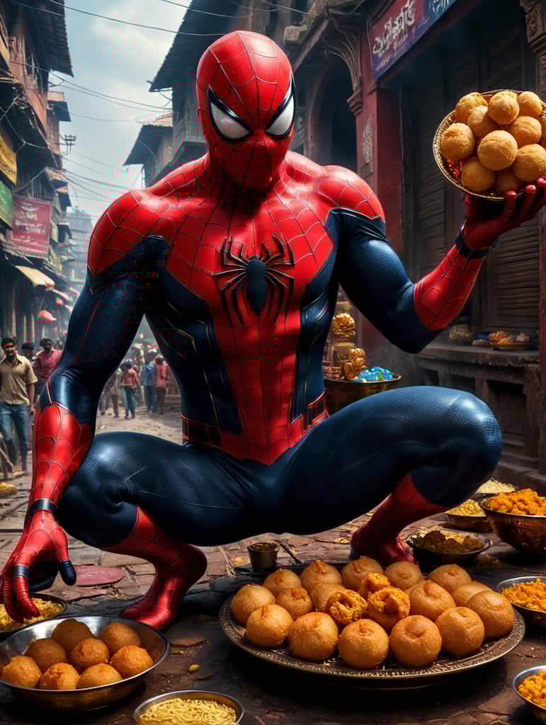 Spiderman in india with panipuri