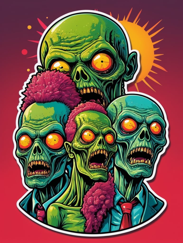 Pop art illustration, sticker, zombie aliens