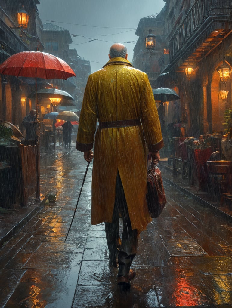 Senhor caminhando na chuva Vivid saturated colors, Contrast color Cartoon 3d