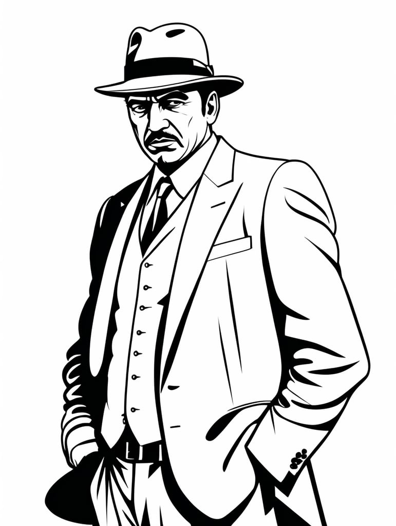 Mafia Boss, in the style of simple line art vector comic art on white background