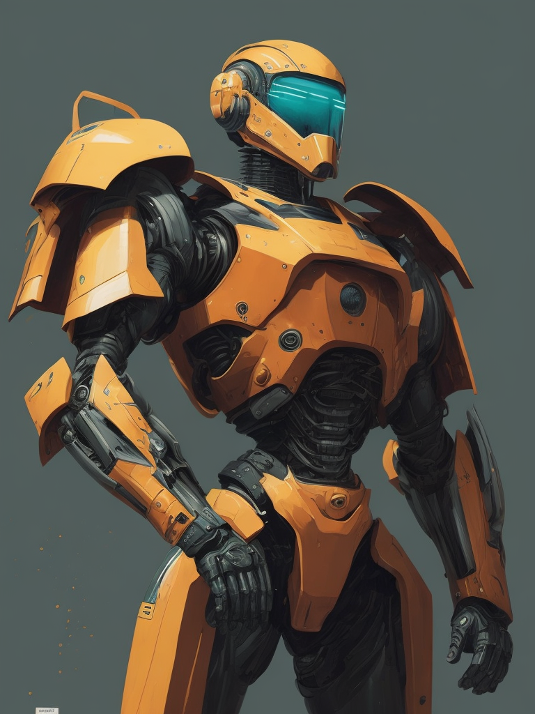 This vibrant artwork by George Wilson is an imaginative illustration of a robot in pulp-style armor.