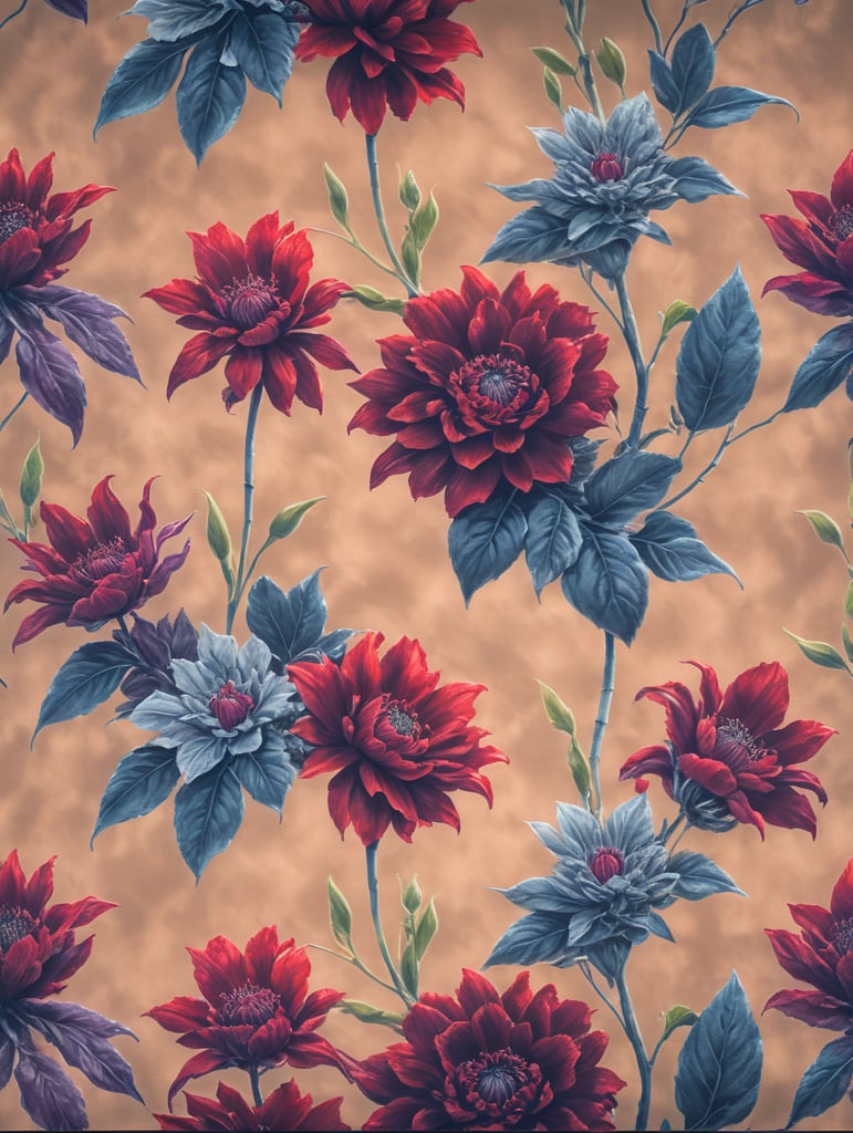 Fabric with printed graphics of red flowers