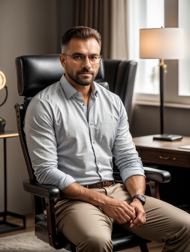 man posing for a shooting o the chair