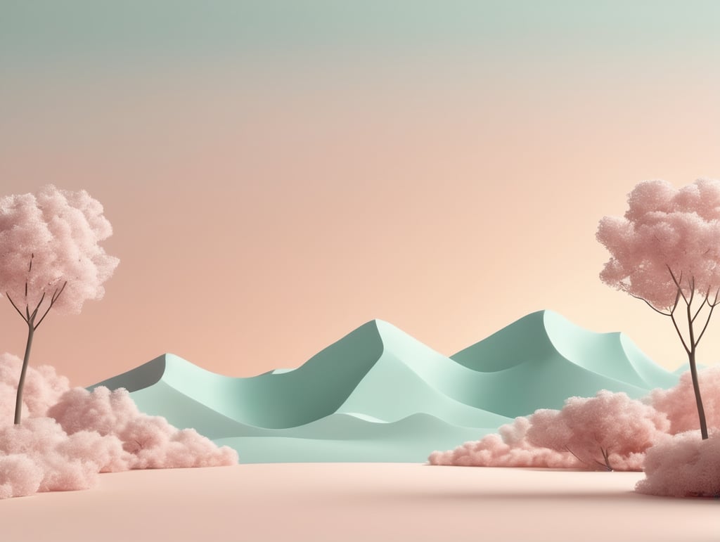 Abstract minimal advertise. dreamy landscape. 3D render copy space spring mockup, Cannon 5D, photorealistic, natural and pastel color, studio photography, studio lightening, HD, hyper realistic