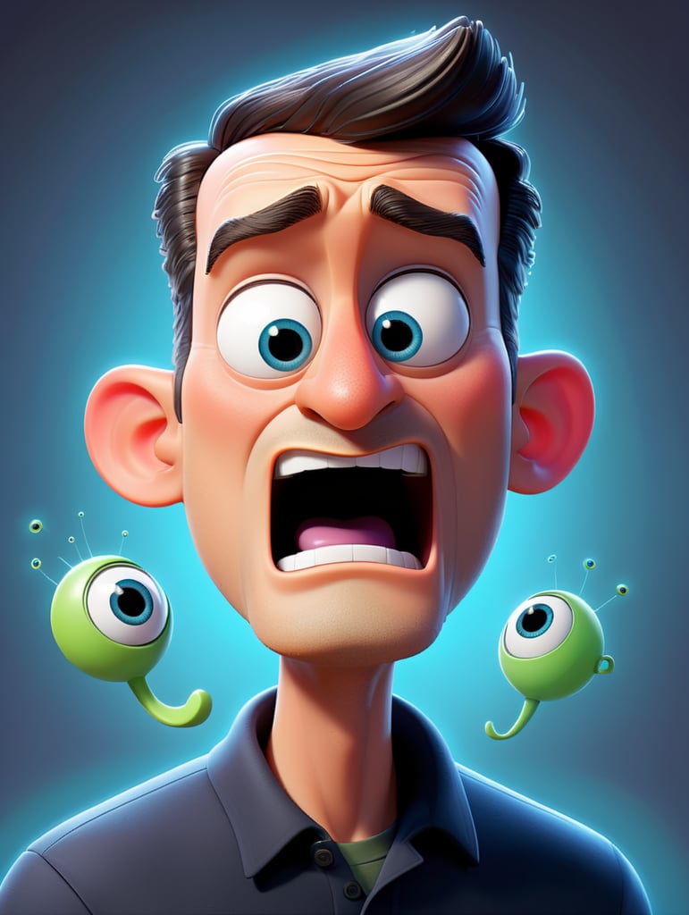 Hypnotized man starring, brainwashed, mind controlled, with large cartoon spiral eyes, tongue sticking from his mouth salivating, photo from the neck up, cartoon-styled, illustration, vector art